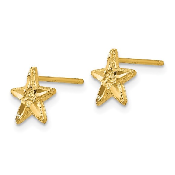 14k Yellow Gold Diamond-cut Starfish Post Earrings
